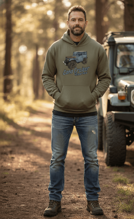 Land Cruiser 40 Series Vintage Hoodie | FJ40 Patina Art | Battle Born Clothing - Shop Battle Born Clothing