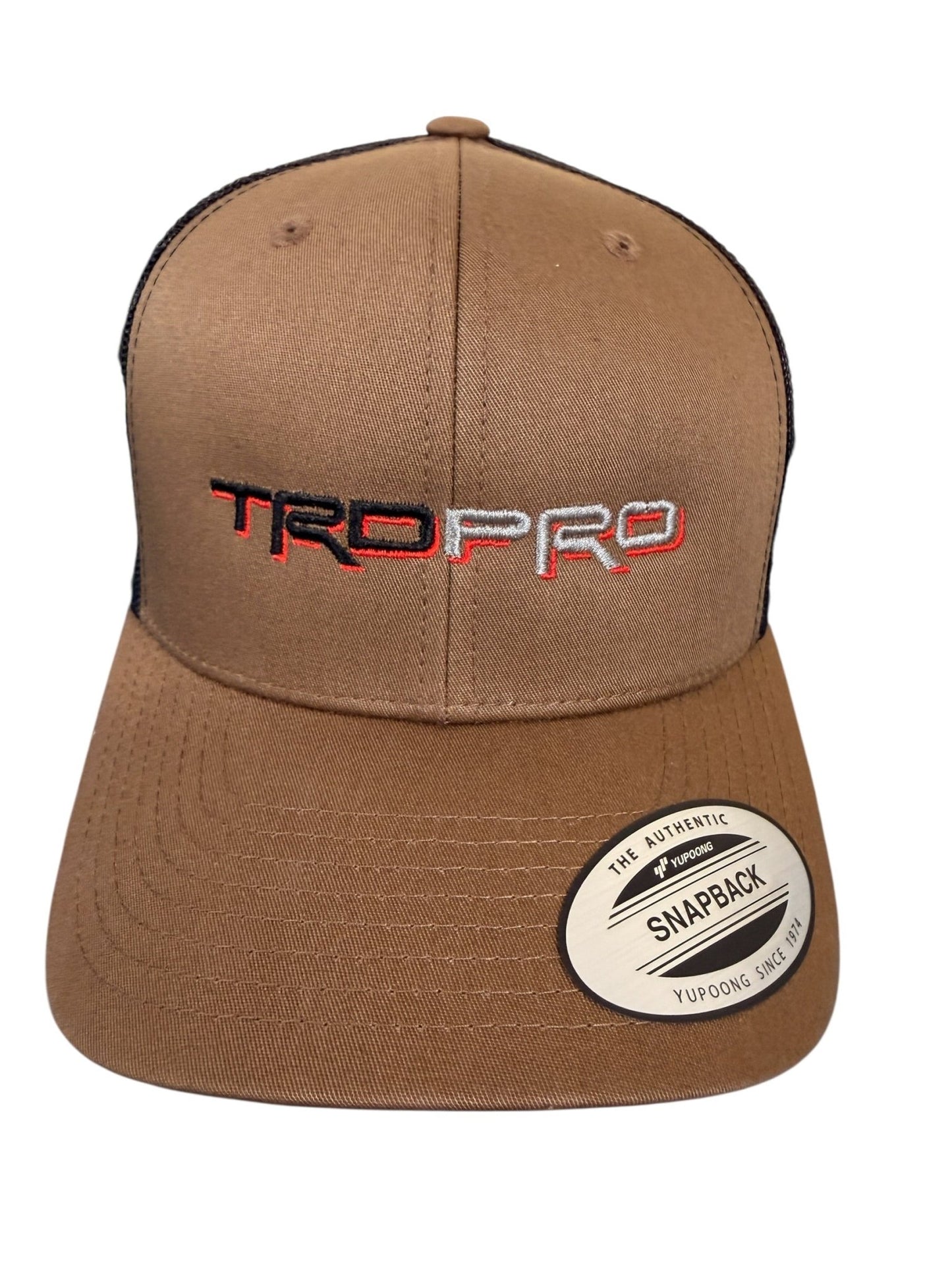 Brown cap with 'TRD PRO' logo on a white background