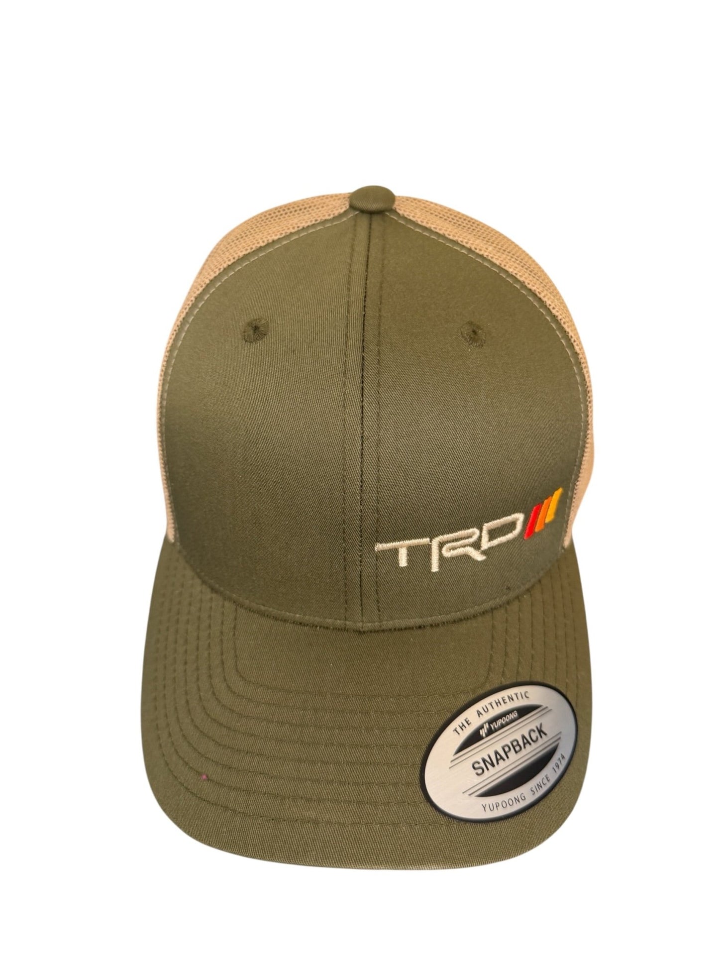 Green and brown cap with TRD logo on a white background
