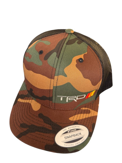 Camouflage TRD snapback cap on a white background