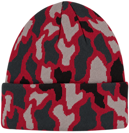 Zapped Headwear Woven Camo Cuff Beanie - University red camo