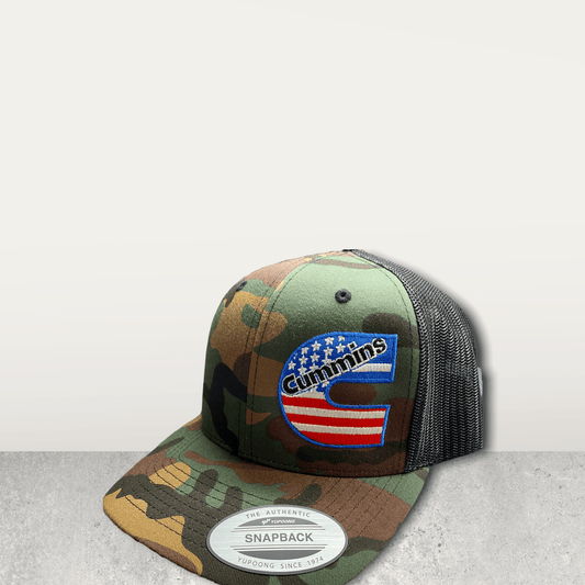 Cummins American Flag Trucker Hat woodland camo - Shop Battle Born Clothing